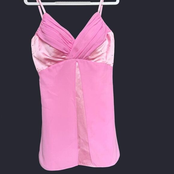 Y2K Pink Satin Babydoll Mini Dress | Beaded Lace Slip | Fairycore Balletcore (L) - Picture 4 of 8